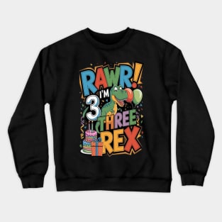 Kids Three Rex Birthday Party Crewneck Sweatshirt